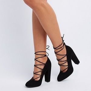Lace up block heels